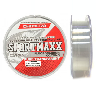 Леска CHIMERA Sportmaxx Fluorocarbon Coating Pure Transparent 0.25мм 100м Леска CHIMERA Sportmaxx Fluorocarbon Coating Pure Transparent 0.25мм 100м