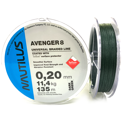 Плетёный шнур NAUTILUS Avenger 8 Teflon Green 0.20мм 135м