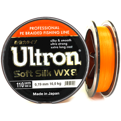 Плетёный шнур ULTRON Soft Silk WX8 Orange 0.19мм 100м Плетёный шнур ULTRON Soft Silk WX8 Orange 0.19мм 100м