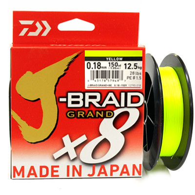 Плетёный шнур DAIWA J-BRAID X8 Braid Grand Yellow 0.18мм 150м Плетёный шнур DAIWA J-BRAID X8 Braid Grand Yellow 0.18мм 150м