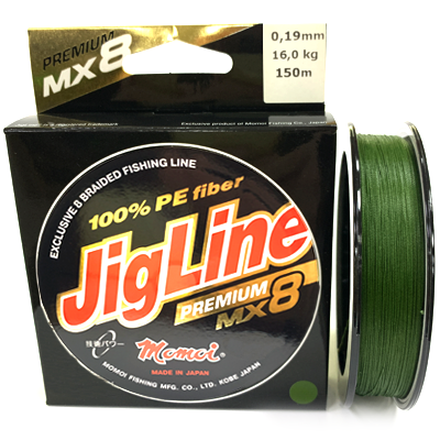 Плетёный шнур MOMOI JigLine Premium MX8 Green 0.19мм 150м Плетёный шнур MOMOI JigLine Premium MX8 Green 0.19мм 150м