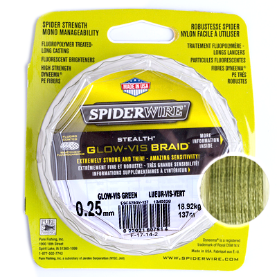 Плетёный шнур Spiderwire Stealth Glow-Vis Braid Green 0.25мм 137м Плетёный шнур Spiderwire Stealth Glow-Vis Braid Green 0.25мм 137м