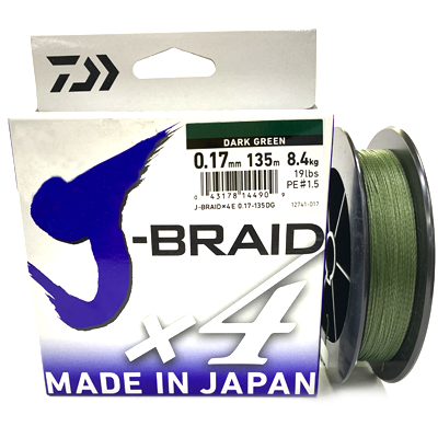 Плетёный шнур DAIWA J-BRAID X4 Dark Green 0.17мм 135м Плетёный шнур DAIWA J-BRAID X4 Dark Green 0.17мм 135м