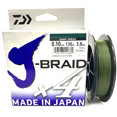 Плетёный шнур DAIWA J-BRAID X4 Dark Green 0.10мм 135м Плетёный шнур DAIWA J-BRAID X4 Dark Green 0.10мм 135м